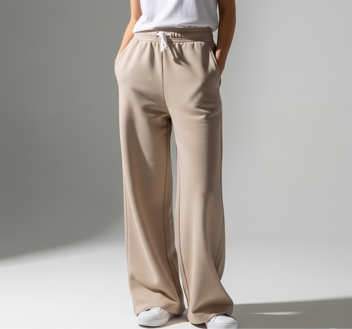 Wide Leg Sweatpants - Beige