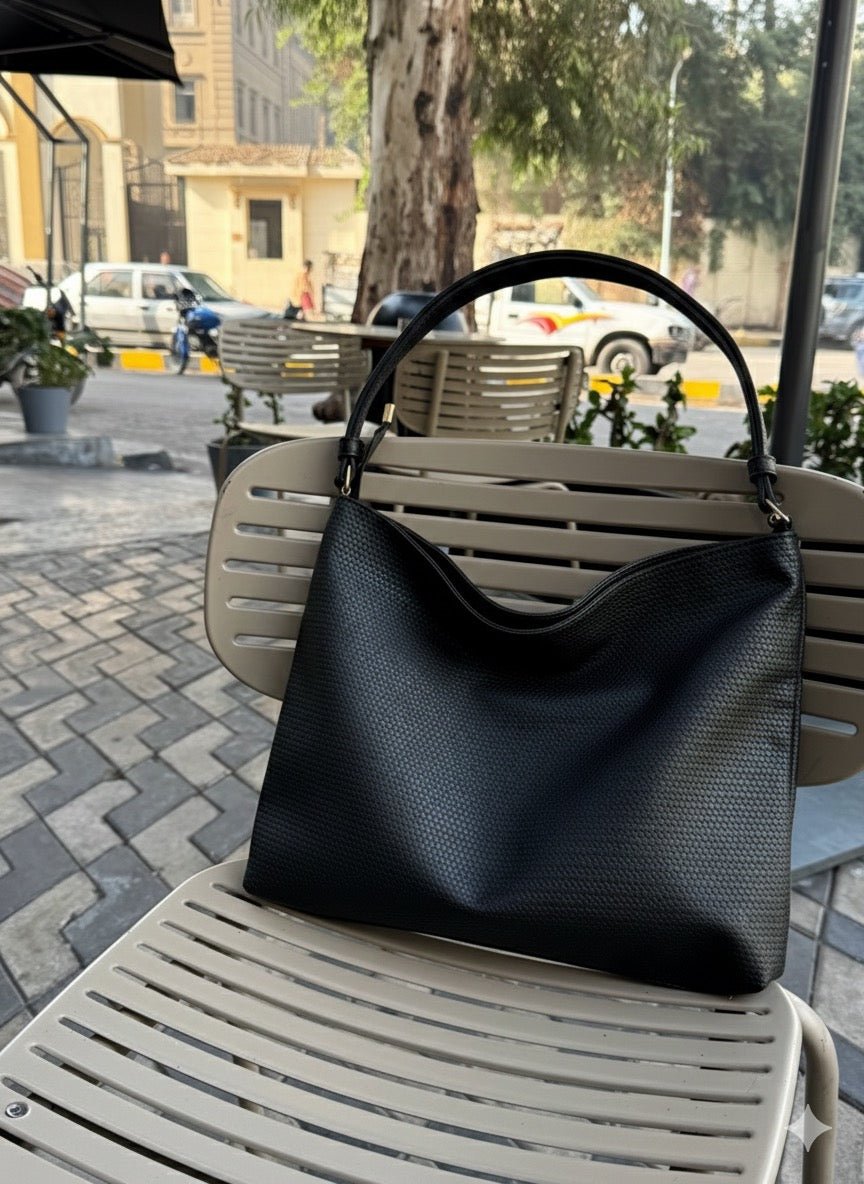Scaled Leather Tote - Black - Ella