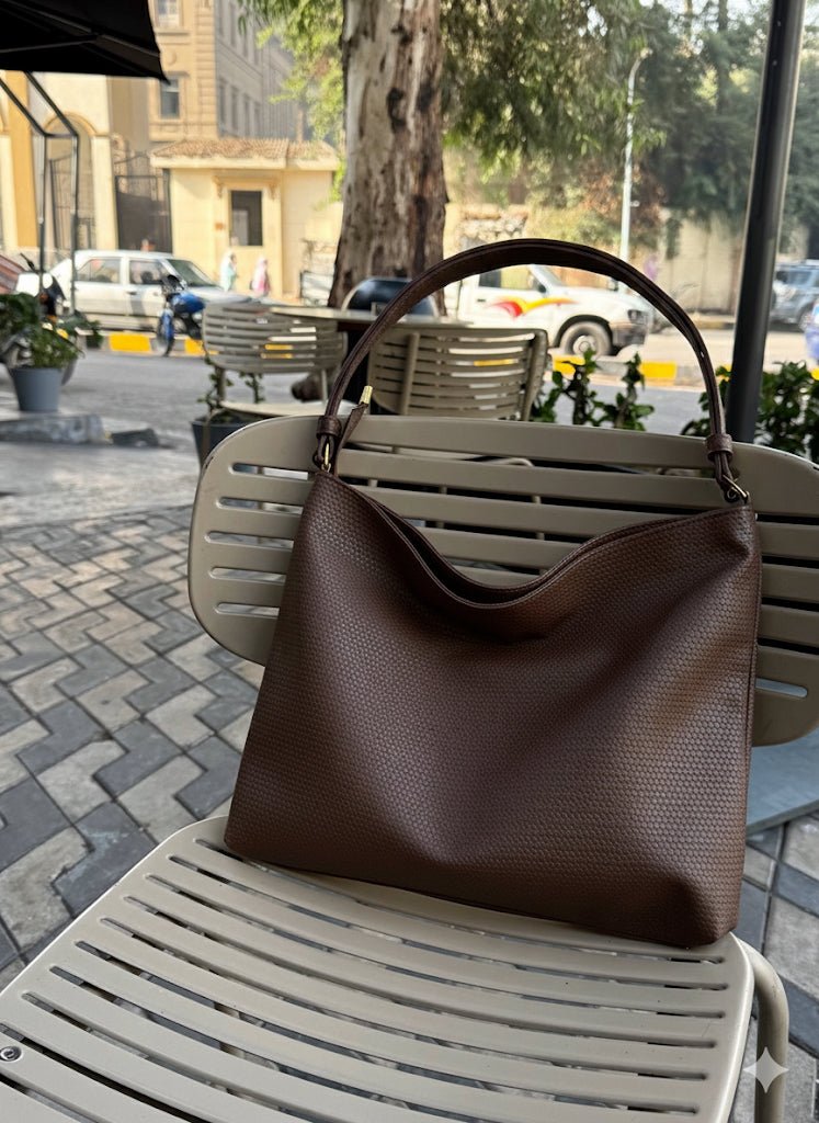 Scaled Leather Tote - Brown - Ella