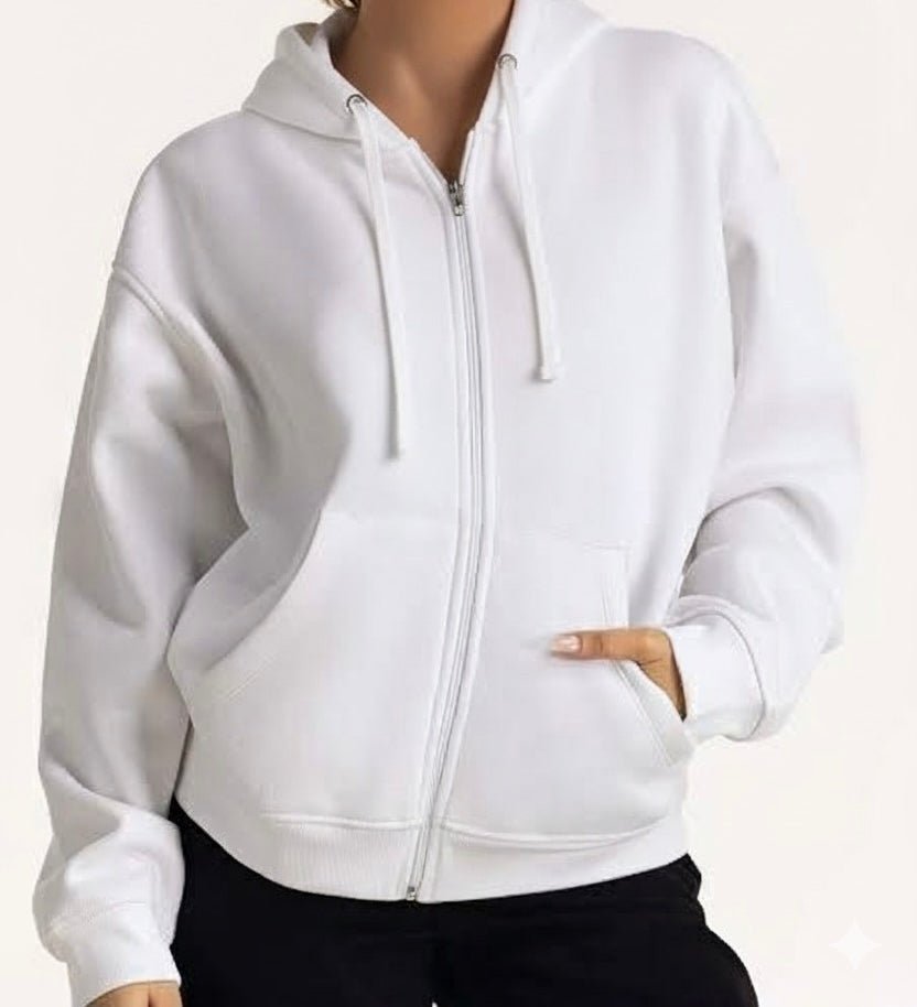 Zipper Hoodie - White - Ella