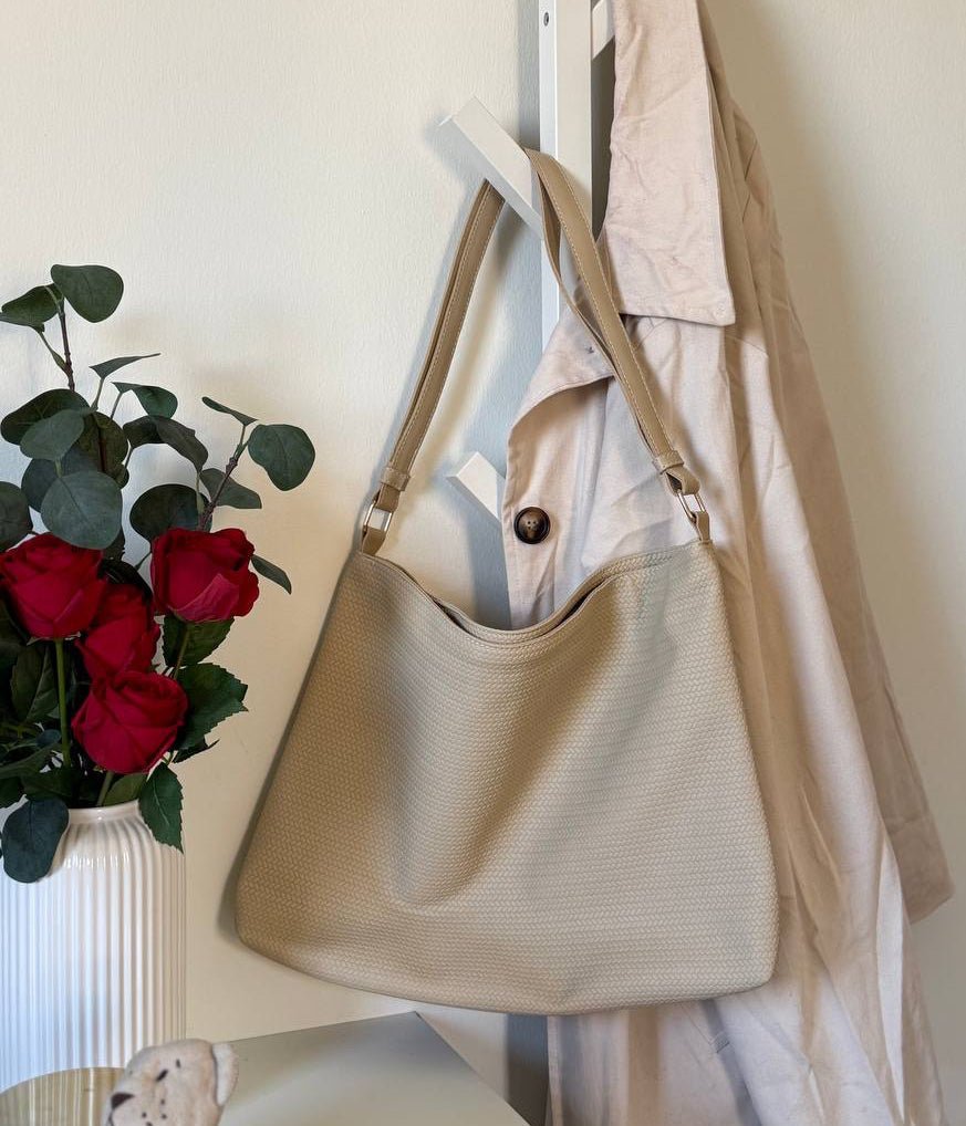 Scaled Leather Tote - Beige - Ella