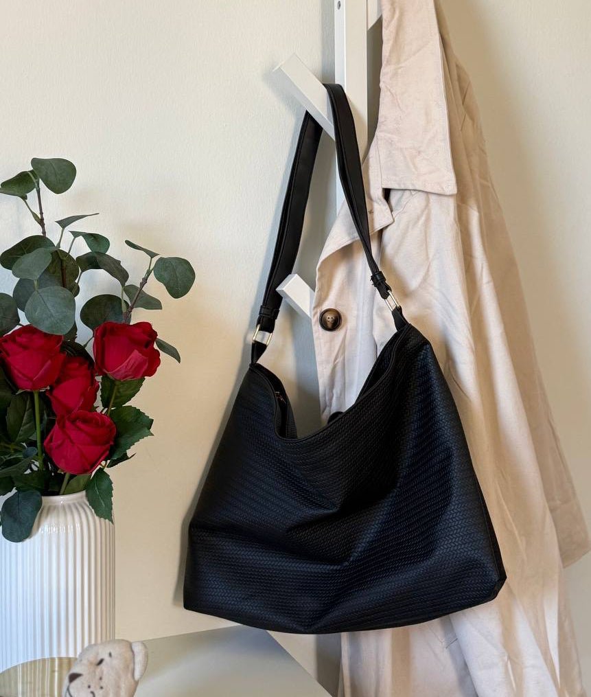 Scaled Leather Tote - Black - Ella