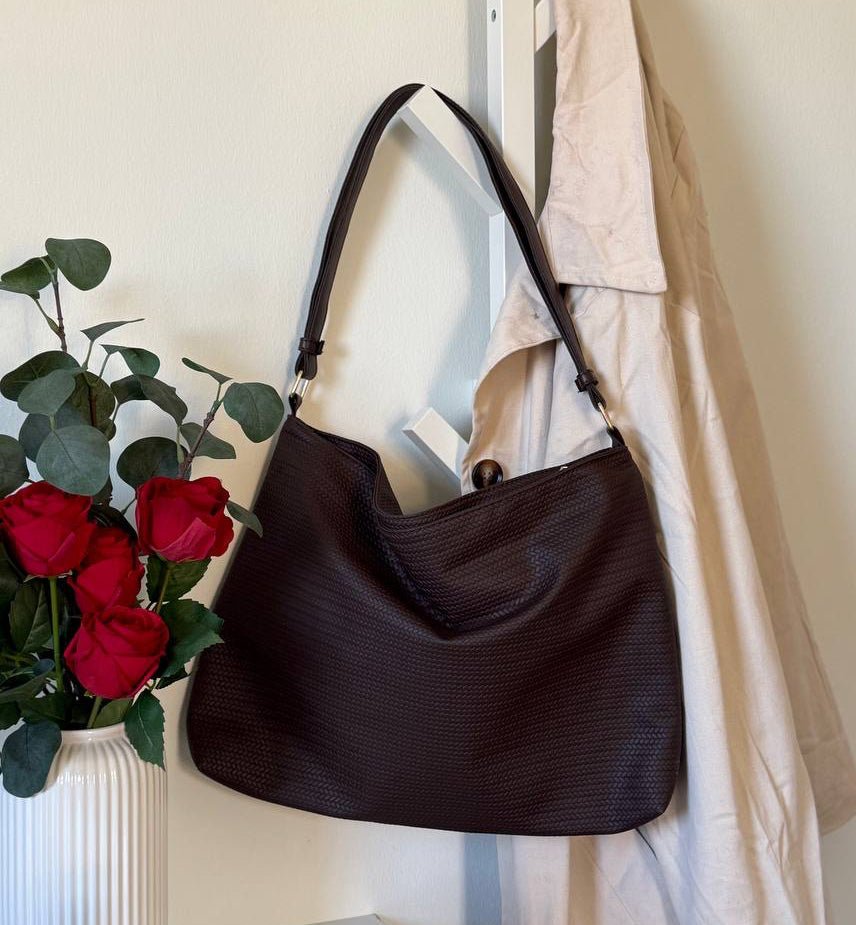 Scaled Leather Tote - Brown - Ella