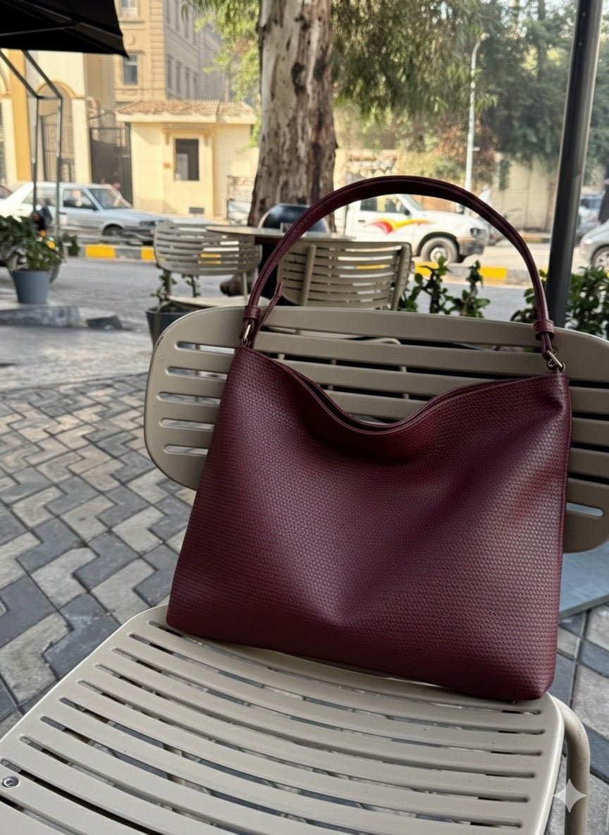 Scaled Leather Tote - Burgundy - Ella