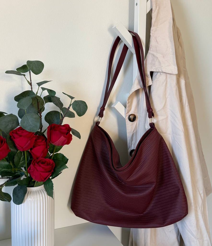 Scaled Leather Tote - Burgundy - Ella