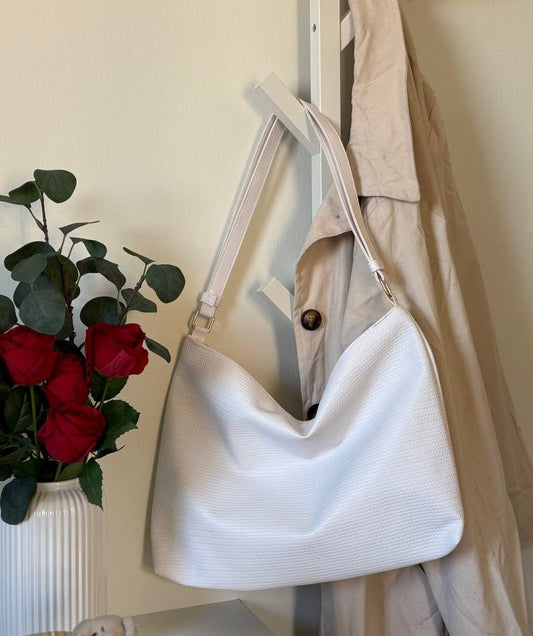 Scaled Leather Tote - White - Ella